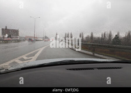 Bad weather conditions driving car Stock Photo