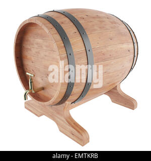 Wine, whiskey, beer, rum barrels isolated on white background. 3D illustration high resolution Stock Photo