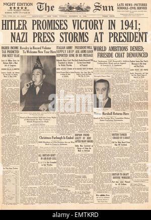 1940 front page The Sun (New York) Hitler promises victory in 1941 German press criticise President Roosevelt Stock Photo