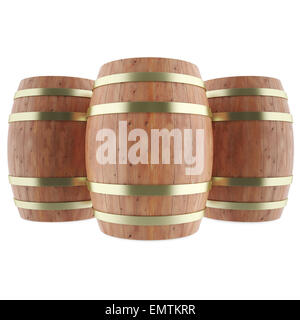 Wine, whiskey, rum, beer, barrels isolated on white background. 3d illustration high resolution Stock Photo