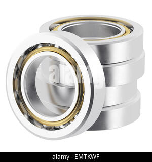 Stack isolated realistic bearings on a white background with light scratches. High resolution 3D Stock Photo