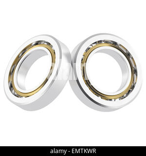 Two isolated realistic bearing on a white background with light scratches. High resolution 3d Stock Photo