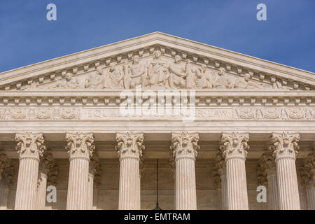 WASHINGTON, DC, USA - Equal Justice Under Law phrase engraved on front of United States Supreme Court building exterior. Stock Photo