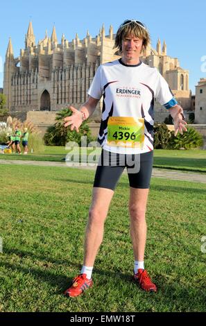 Mickie Krause finishes the TUI Half-Marathon at 1:29:47, his personal record. It's the singer's 6th Half-Marathon. He ran one full Marathon so far.  Featuring: Mickie Krause Where: Palma De Mallorca, Spain When: 19 Oct 2014 Stock Photo