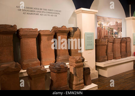 UK, Cumbria, Maryport, Senhouse Roman Museum, exhibit of altars discovered on the site Stock Photo