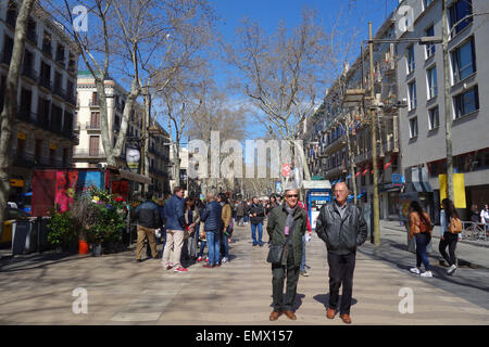 People walking along las Ramblas in Barcelona, Catalonia, Spain Stock Photo