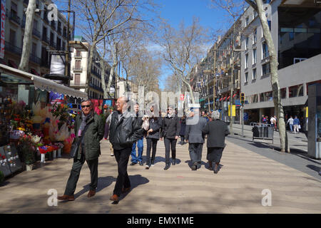 People walking along las Ramblas in Barcelona, Catalonia, Spain Stock Photo