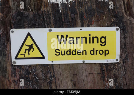Warning sign on post at the Hythe on the River Blackwater, Maldon, Essex Stock Photo