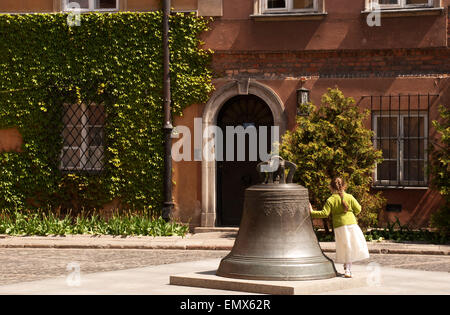 Poland.Warsaw Old town. Bell in the Kanonia Square,legend said if you circle it 3 times will bring you good lucks. Stock Photo