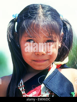 Portrait of a young Zuni Indian girl from Zuni Pueblo in western New Mexico at a native American ceremony in Gallup, New Mexico Stock Photo