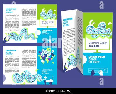 Brochure, booklet z-fold layout. Editable design template. Two sides. EPS10 vector, transparencies used Stock Vector