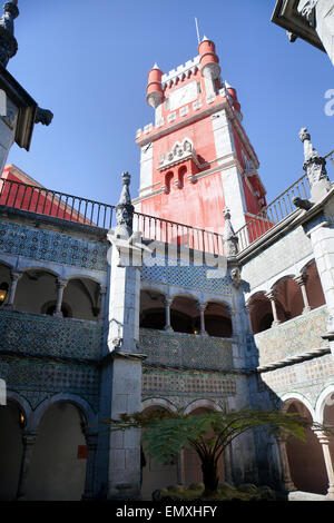 Palácio da Pena Courtyard with View of Clock Tower in Sintra - Portugal Stock Photo