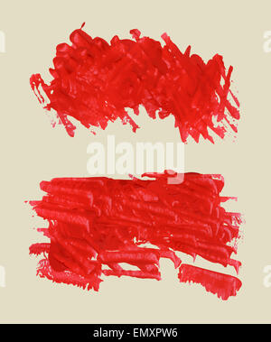 Red rectangle watercolor brush strokes, splash with copy space on light brown background. Vector Stock Photo