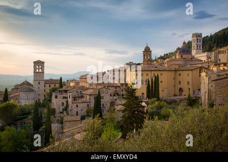 Evening view over Assisi, Umbria, Italy Stock Photo