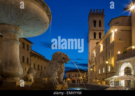 Twilight in Piazza del Comune, Assisi, Umbria, Italy Stock Photo