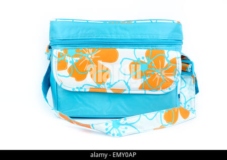 blue cooler bag with carrying strap isolated on white background Stock Photo