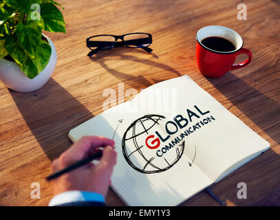 Man with a Note and Global Communications Concept Stock Photo
