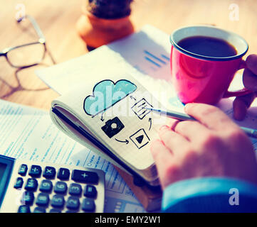 Businessman Notepad Cloud Computing Concept Stock Photo