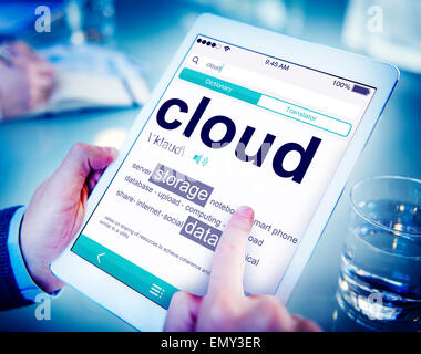 Man Reading the Definition of Cloud Stock Photo