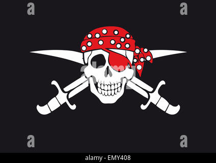 Jolly Roger pirate flag with skull and swords in bandana Stock Photo