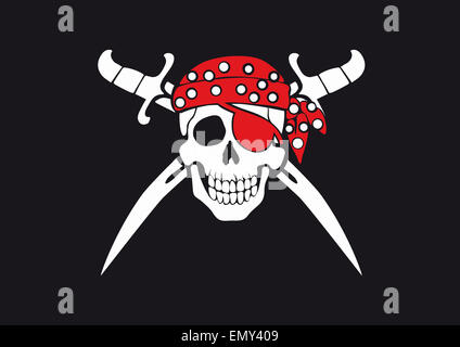 Jolly Roger pirate flag with skull and swords in bandana Stock Photo