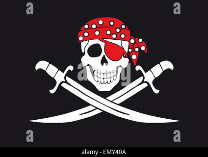 Jolly Roger pirate flag with skull and swords in bandana Stock Photo