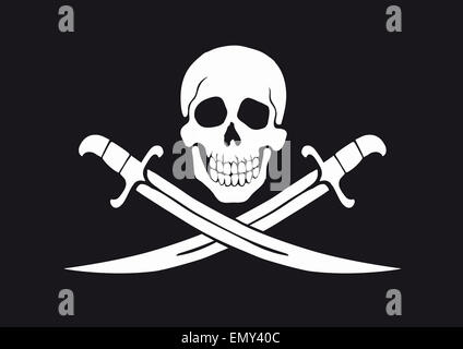 black and white pirate flag Jolly Roger with skull and swords Stock Photo