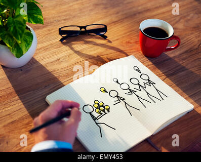 Businessman Brainstorming on a Concept About Sharing Ideas Stock Photo
