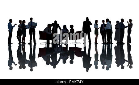 Silhouette Group of People in Meeting Stock Photo
