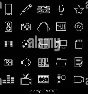 Vector black line media icons set on grey background Stock Vector Image ...