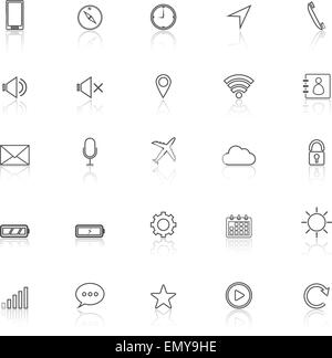 Mobile phone line icons with reflect on white background, stock vector Stock Vector