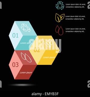 Design 3D box infographic on black background, stock vector Stock Vector