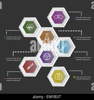 3D hexagon shape infographic on black background, stock vector Stock Vector
