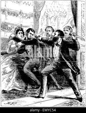 President Lincoln of United States of America assassinated at the night of April 14 in Ford's Theatre by John Wilkes Booth Stock Photo