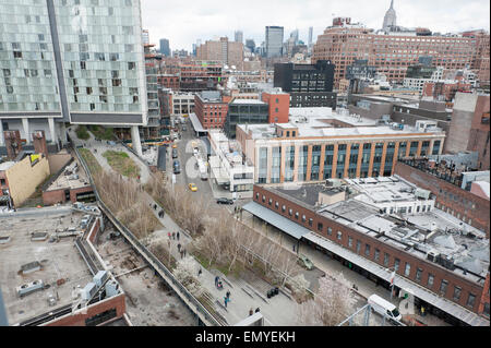 New York, New York, USA. 23rd Apr, 2015. The new home of the 85-year-old Whitney Museum of American Art is in the former meatpacking district of Manhattan, overlooking the High Line. The building was designed by Renzo Piano and opens to the public on Friday, May 1, 2015. Credit:  Terese Loeb Kreuzer/Alamy Live News Stock Photo