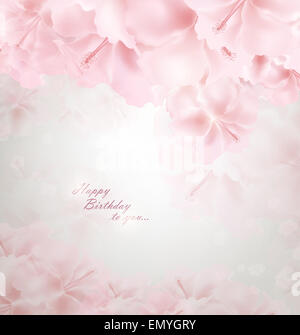 Pastel Floral Background With Happy Birthday Wishes Stock Photo