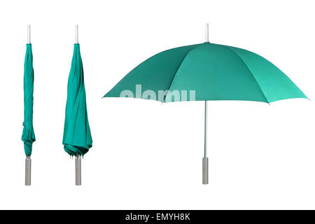 Set of green umbrellas isolated on white background Stock Photo