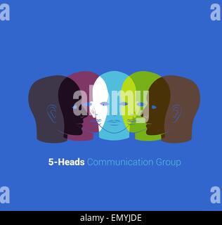 Human heads silhouettes. Group of people talking, working together. Concept illustration Stock Vector