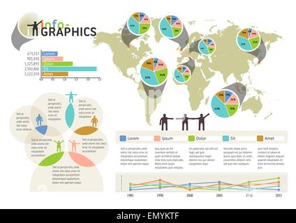 Set of infographic elements. Visual statistic information on world map. EPS 10 vector, transparencies used Stock Vector