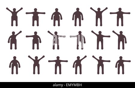 People minimalistic icons set. Symbols of standing bodily movements Stock Vector