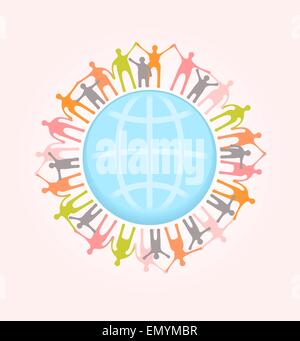 People around the world holding hands. Unity concept illustration Stock Vector