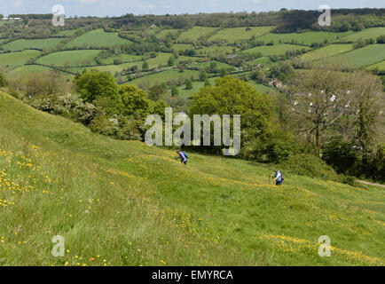 Walkers hikers on Little Solsbury Hill Batheaston Somerset England UK Stock Photo