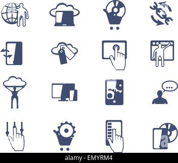 Business icon set. Software and web development, marketing, e-commerce. Flat design Stock Vector