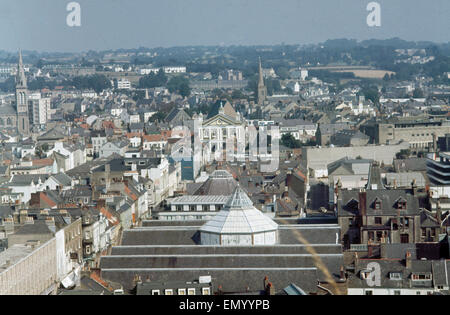 An aerial view of the capital town of St Helier on the Channel Island of Jersey. August 1973. Stock Photo