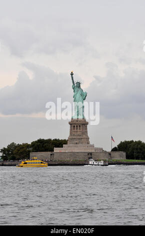 Statue of Liberty seen from a boat in New York harbour Stock Photo