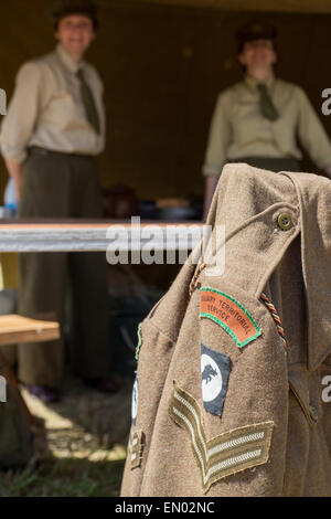 Auxiliary Territorial Service Clothing with two women in uniform in canteen at Gold Beach WW2 D-Day Re-enactment Normandy France Stock Photo