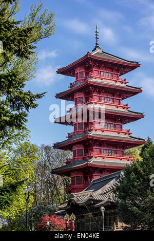 The red Japanese Tower, pagoda built by architect Alexandre Marcel in Laeken near Brussels, Belgium Stock Photo