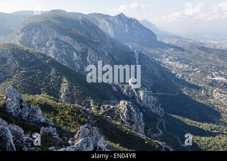 The Kyrenia Mountain Range from St Hilarion Castle, near Girne (Kyrenia), Northern Cyprus Stock Photo