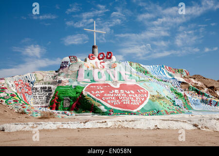 Leonard Knight painted a man-made mountain and called it Salvation Mountain. It's off the grid Slab City near Niland California Stock Photo