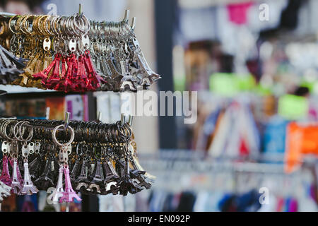 trinkets Eiffel tower in souvenir shop in Paris, France Stock Photo